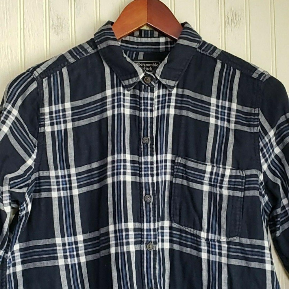 Abercrombie & Fitch Shirt Mens Medium Blue Plaid Long Sleeve Button-Up Casual‎